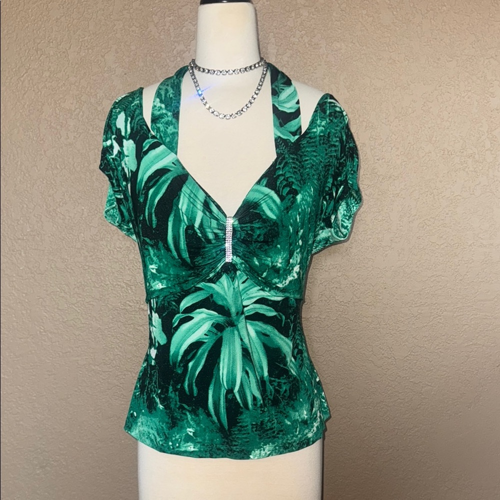 Fabulous Vintage Angelo Marani Blouse with Center Rhinestone Embellishment